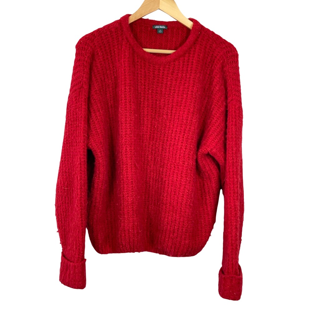 Wild Fable Women Red Waffle Knit Relaxed Crewneck Pullover Sweater Size M